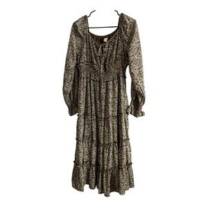 Piper scoot color Olive  green Ruffled Tiered Long Sleeve Sundress